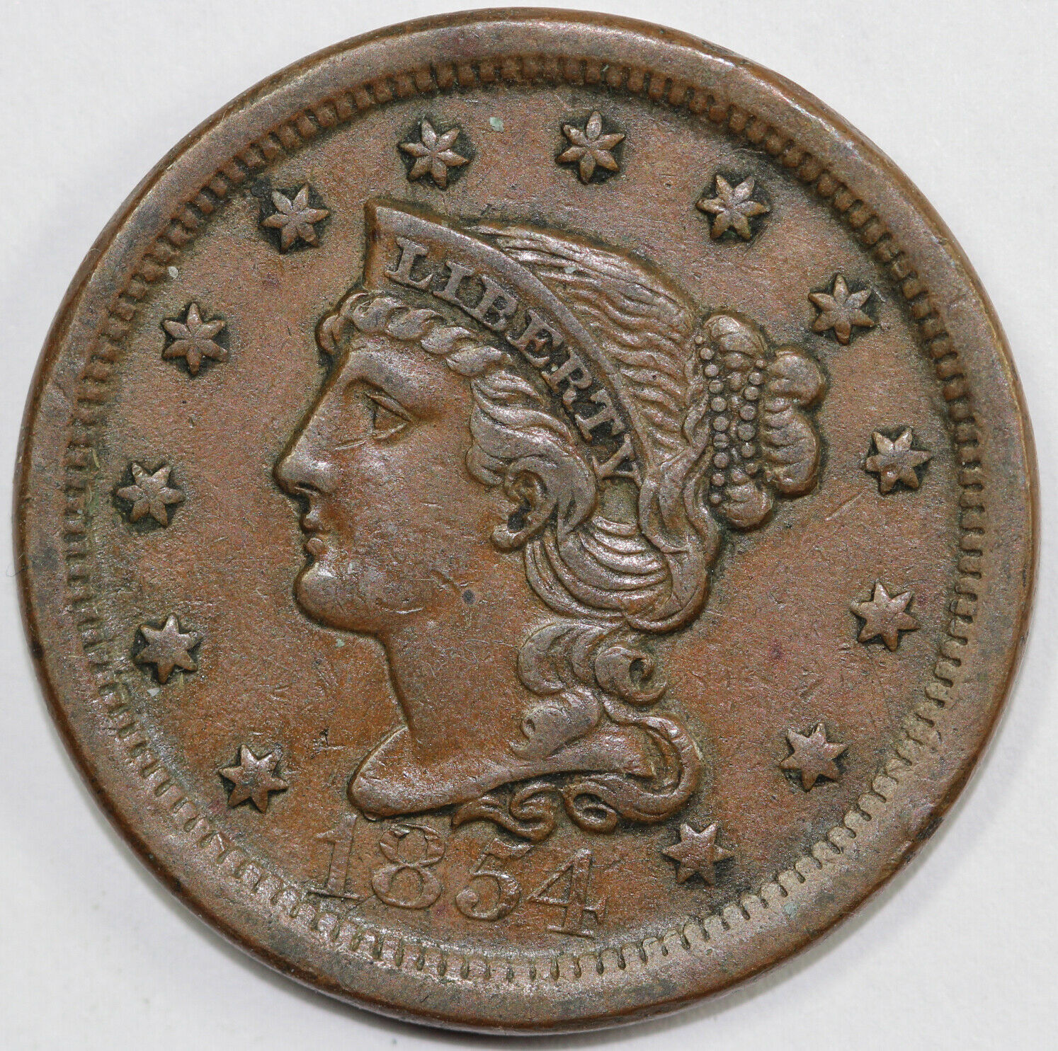 1854 1c Braided Hair Large Cent