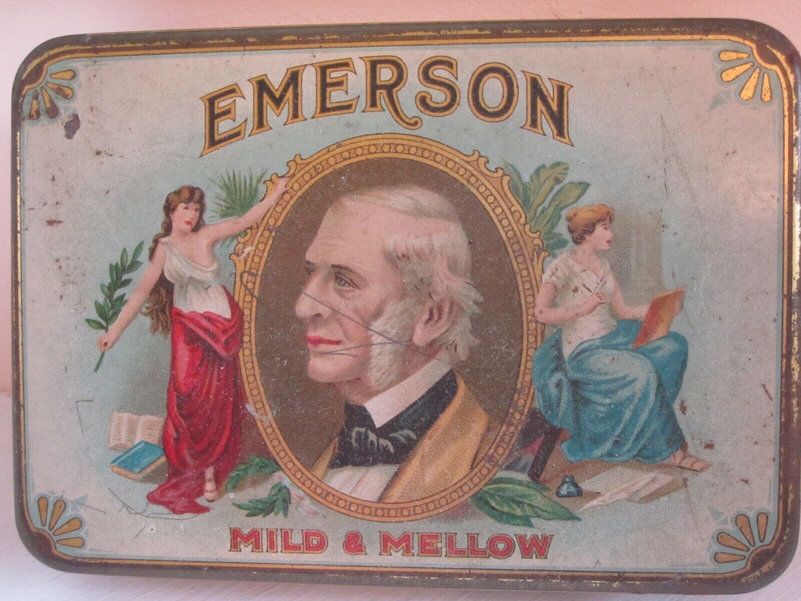 Antique Or Vintage Emerson Mild & Mellow Cigar Tin 5  X 3 1/2