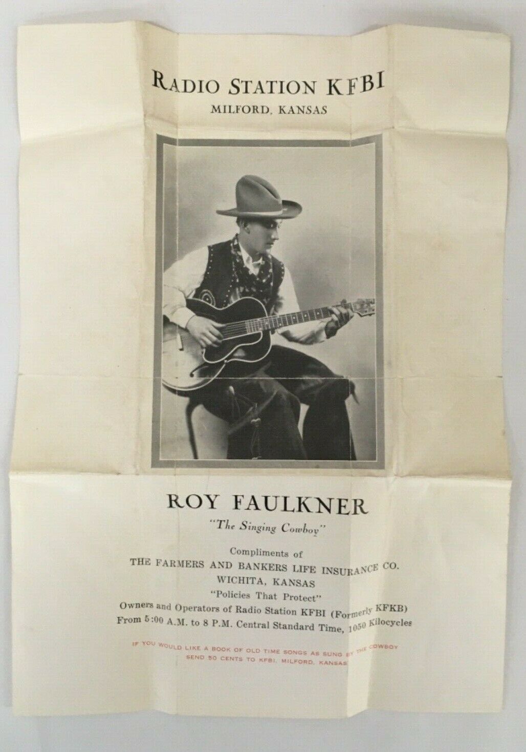Country Music 30's / 40's Radio Kfbi Roy Faulkner Advertising Milford Kansas