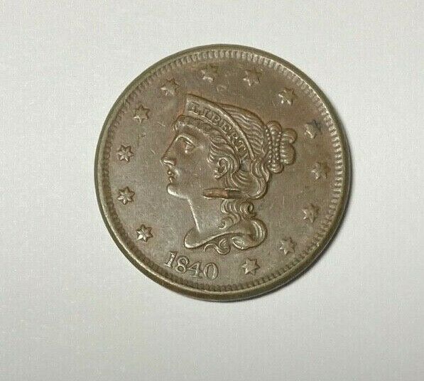 1840 Braided Hair Large Cent Au++/unc W/issue Discount