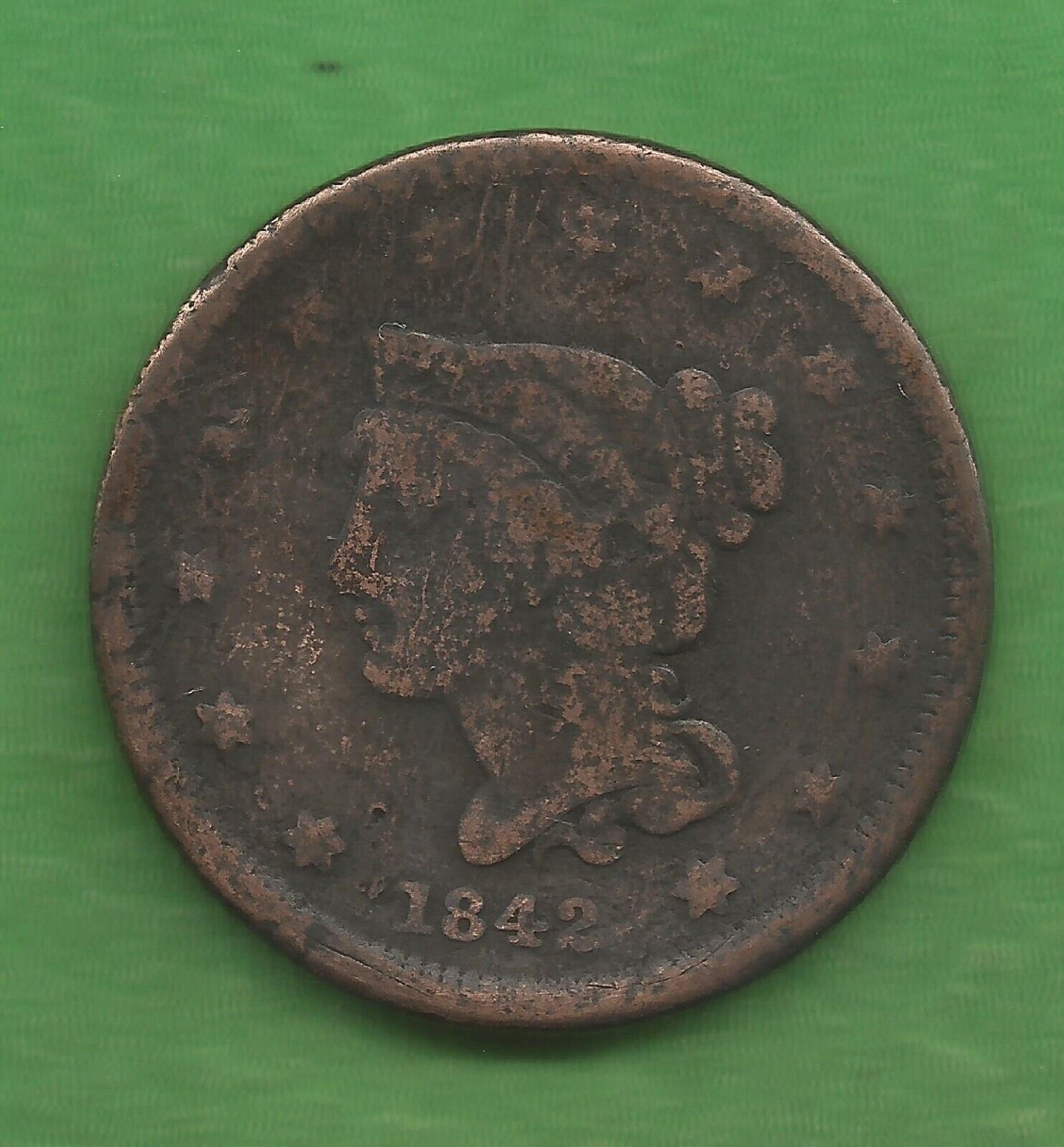 1842 Braided Hair Large Cent, Small Date - 180 Years Old!!!