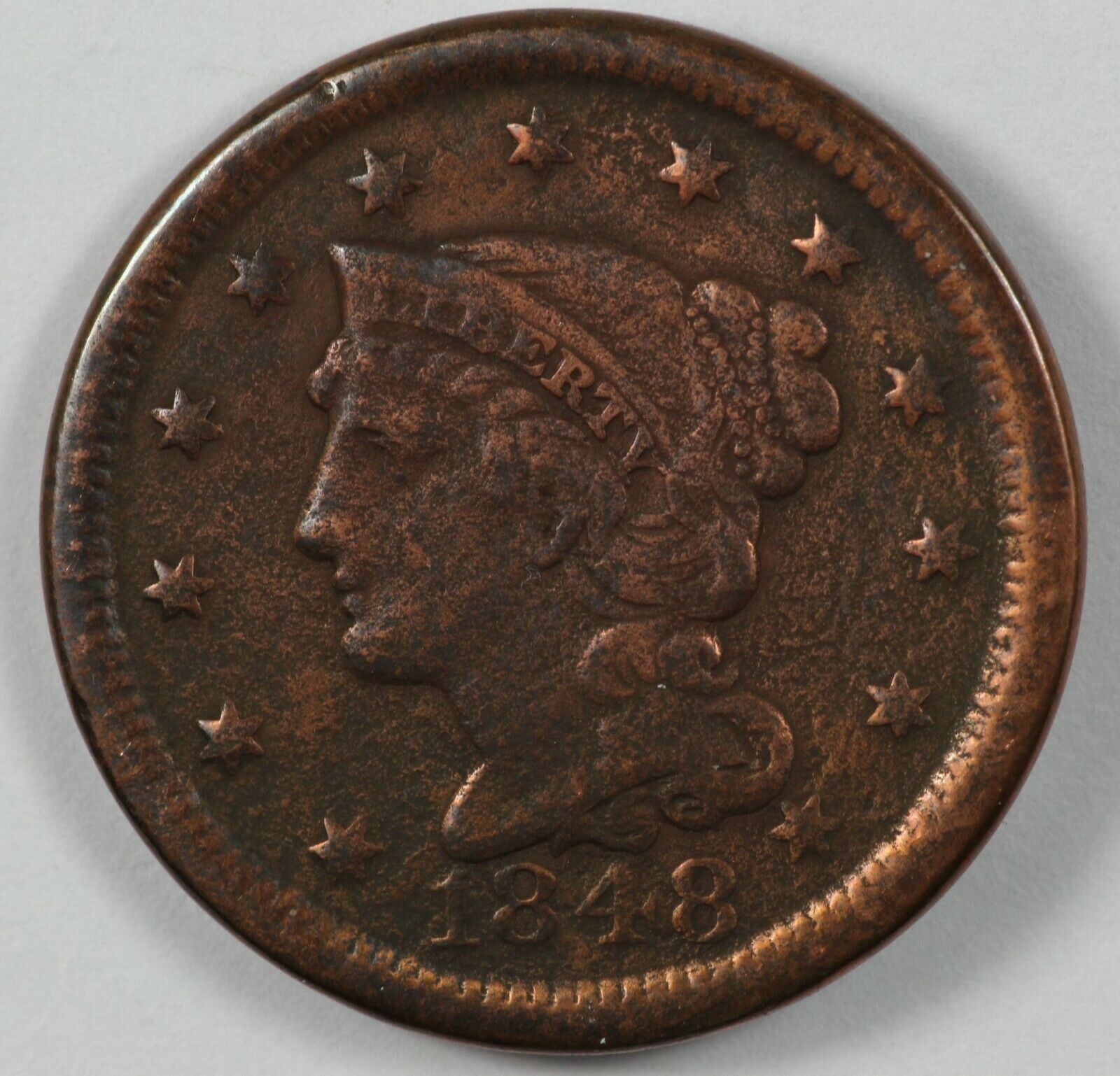 1848 Braided Hair Early Us Copper Large Cent 1c