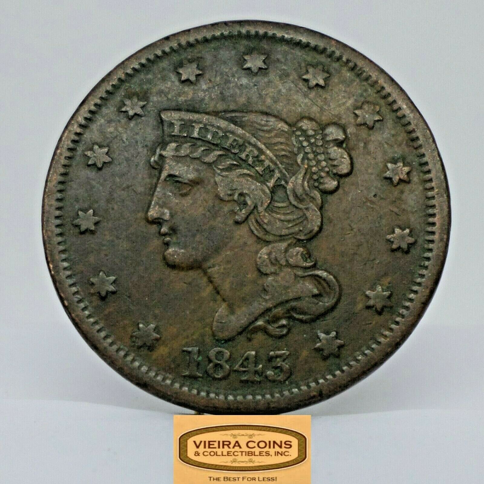 1843 Braided Hair Large Cent, Free Shipping -  #c21443nq