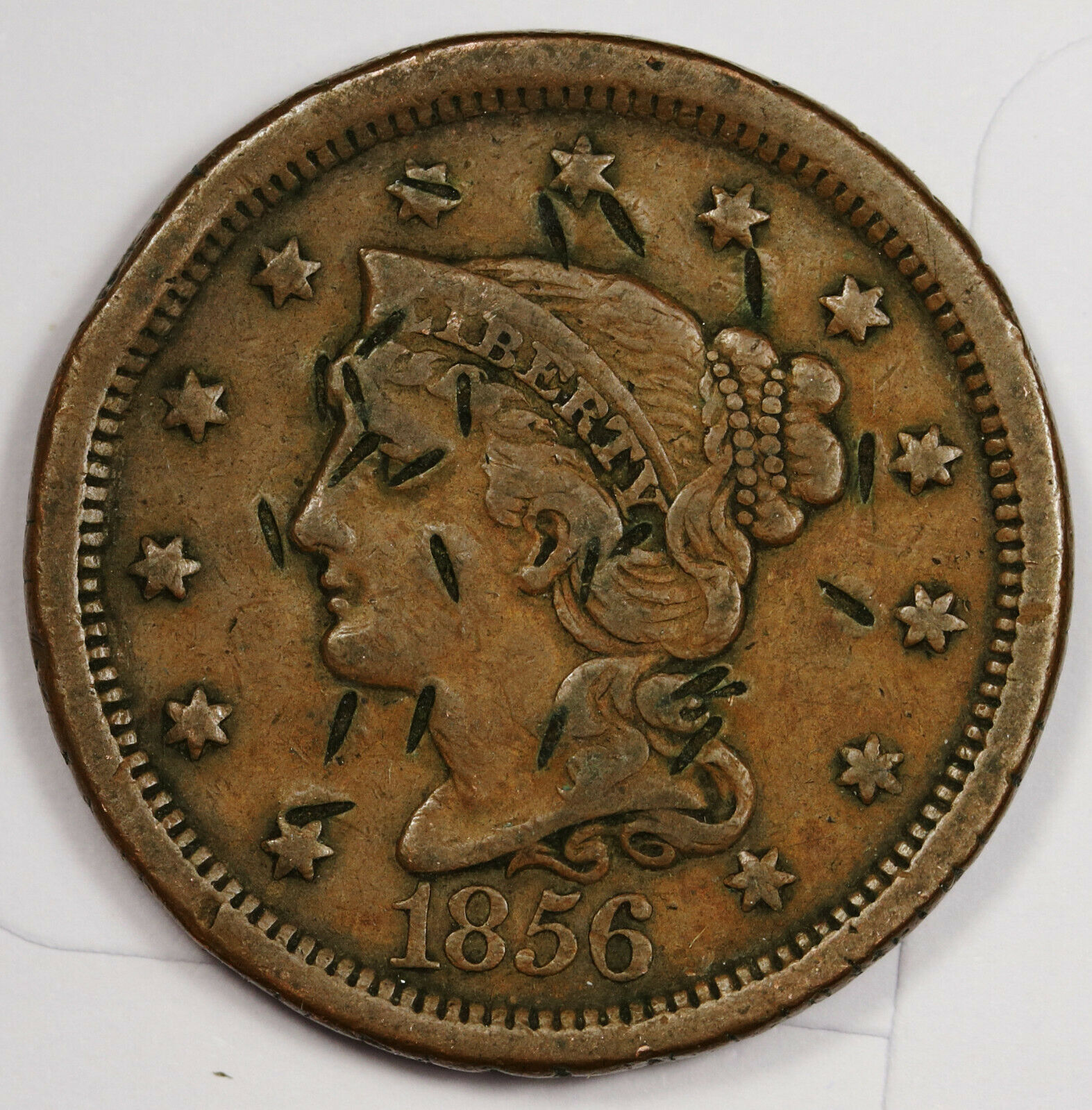 1856 Large Cent.  Natural Uncleaned.  Xf Detail.  164295