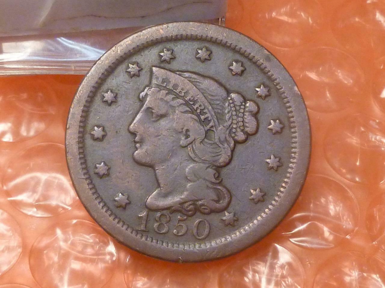 1850 Braided Hair Large Cent Higher Grade #1d