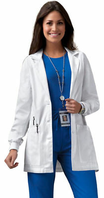 Cherokee Women's Patch Pockets Long Sleeve Rib Knit Two Button Lab Coat. 1302