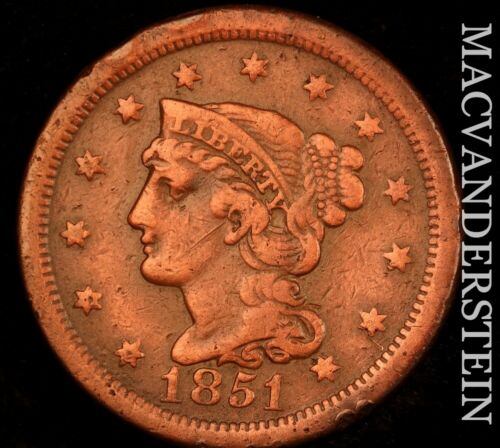 1851 Braided Hair Large Cent- Scarce Better Date  #z2974