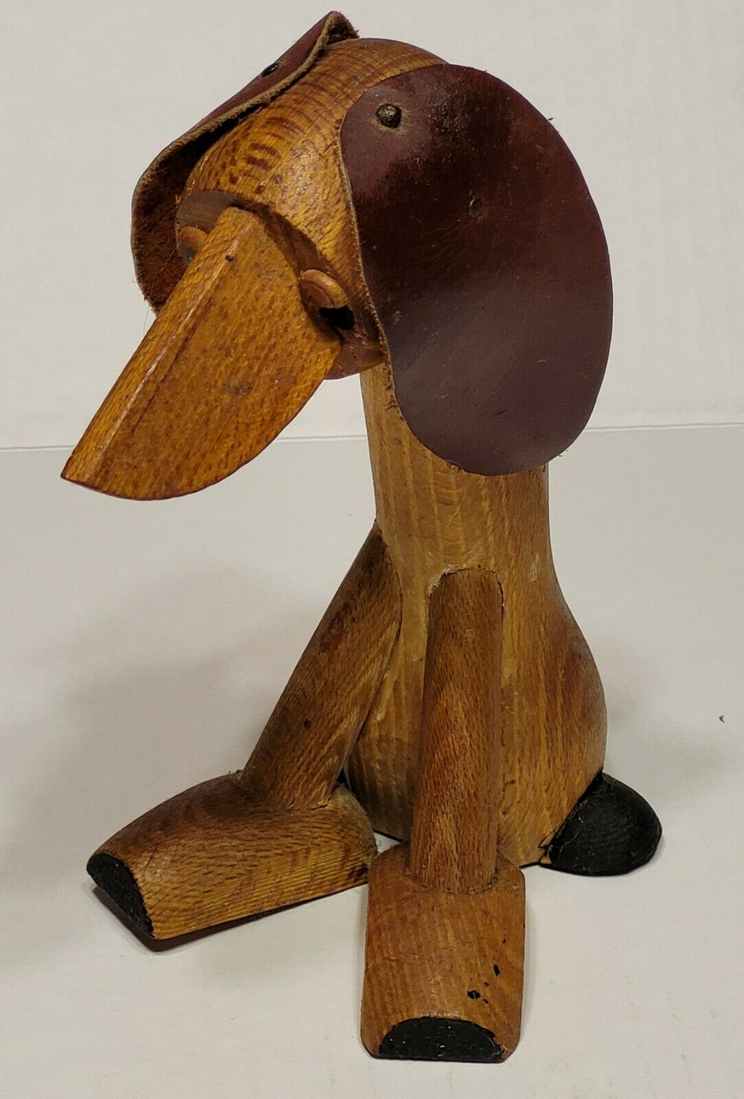Vintage Wooden Hound Dog Student Craft Project Leather Ears 6 1/2" Tall