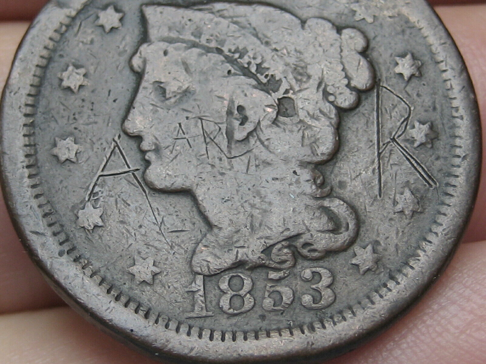 1853 Braided Hair Large Cent Penny- Vg/fine Details
