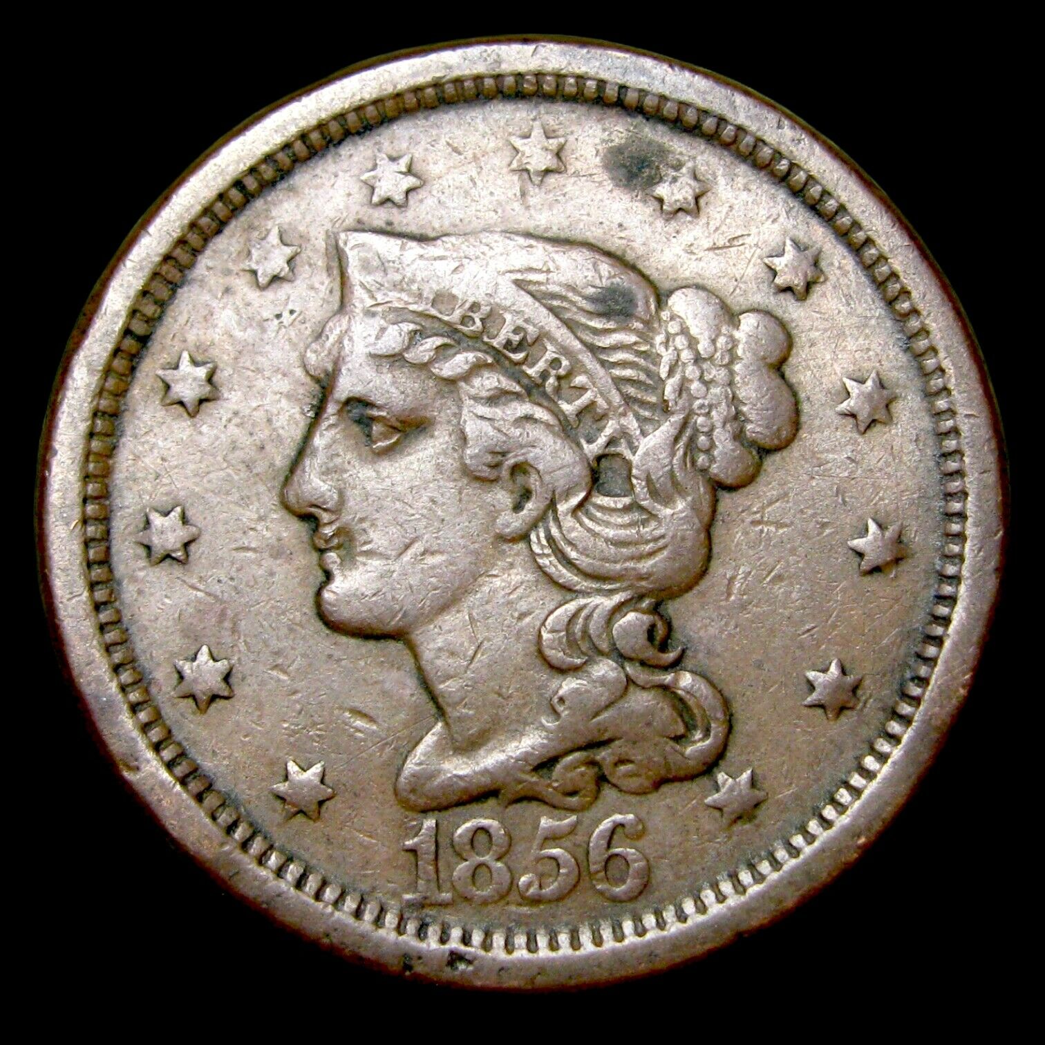 1856 Braided Hair Large Cent Penny ---- Nice Type Coin  ---- #p250