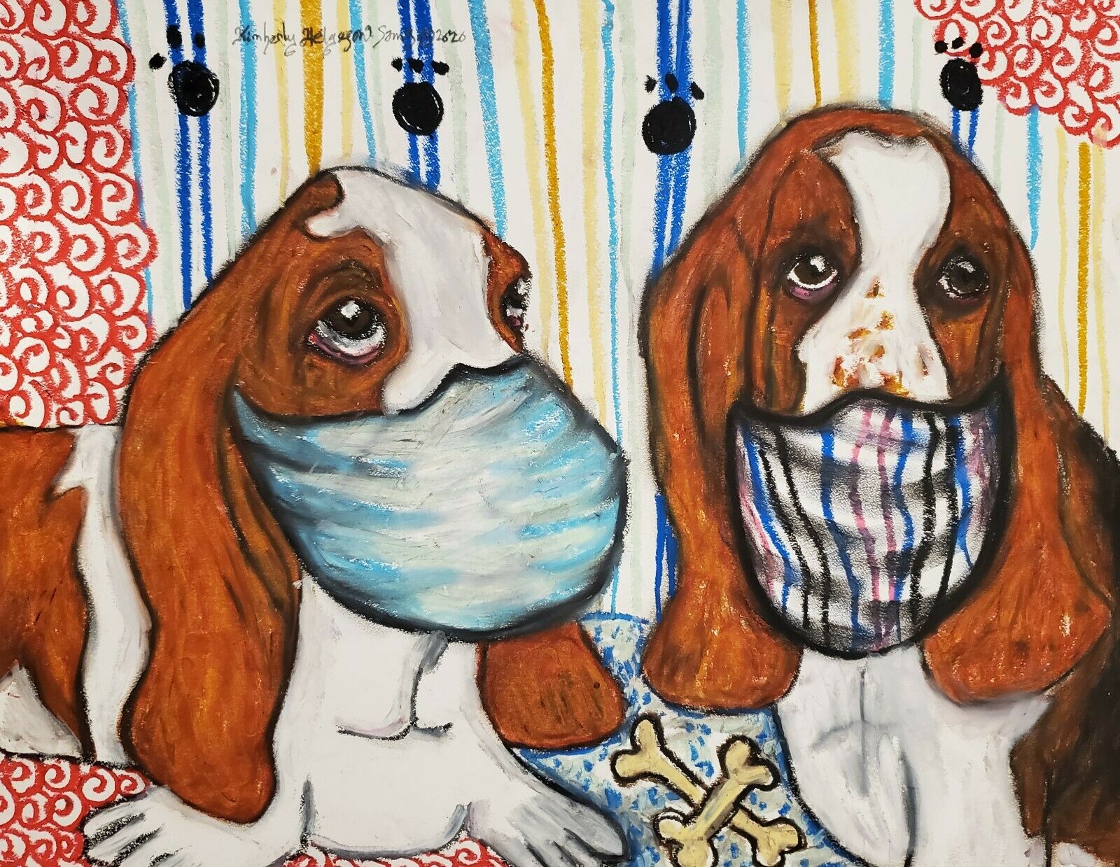 Basset Hound In Quarantine Art Print 8x10 Dog Collectible Signed By Artist Ksams