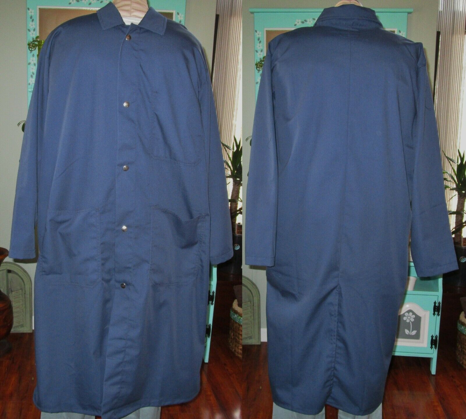 Dickson Lab Coat Gown Snaps W/ 3 Pockets 45" Length Sz Xl To 4x Navy Blue