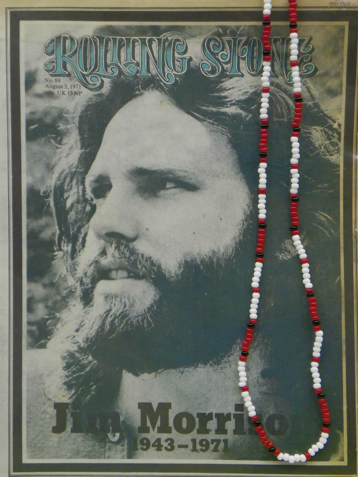 30" Jim Morrison Style Handmade Bead Necklace Orig. Red White Black The Doors