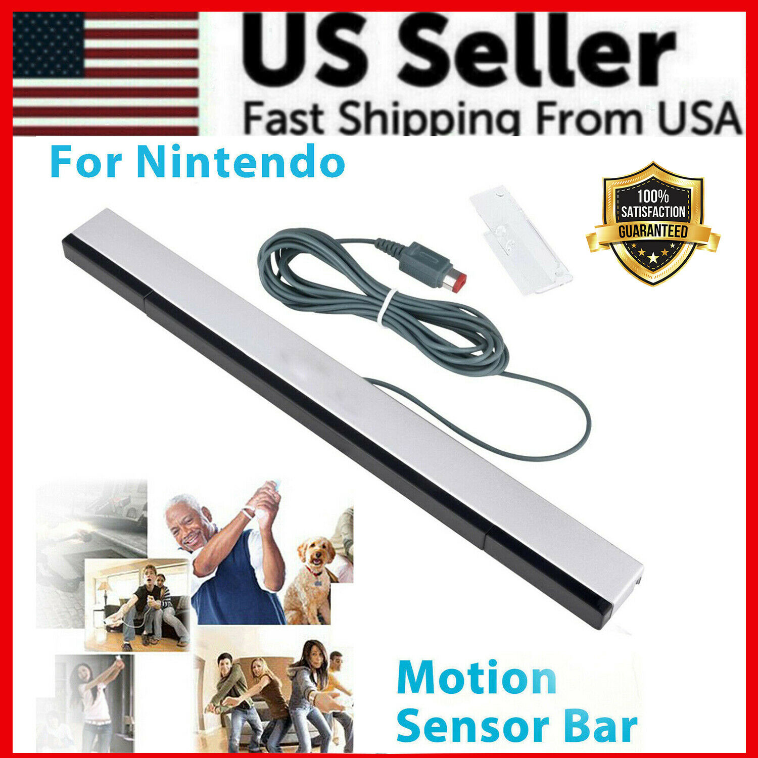 Wired Remote Motion Sensor Bar Ir Infrared Ray Inductor For Nintendo Wii / Wii U