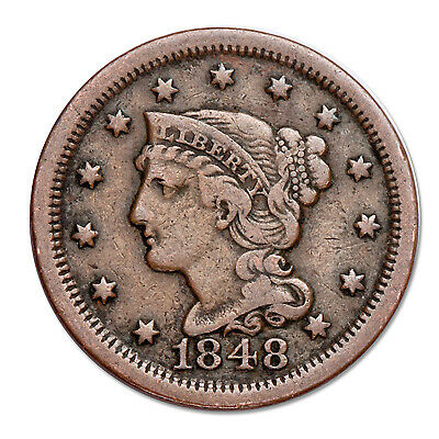 Braided Hair Large Cent In Circulated Condition 1839-1857 Random Coin