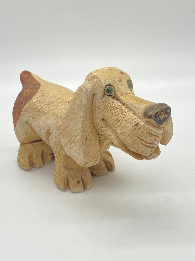 Vintage Artesania Rinconada Carved Earthenware Ceramic Hound Dog / Basset