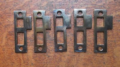 Five New Brass Plated Door Jamb Strike Plates - Antiqued Patina